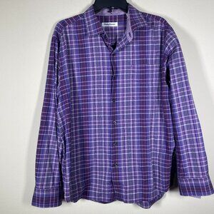 Tommy Bahama Shirt Men's Large Plaid Purple Silk Blend Long Sleeve Button-Up!